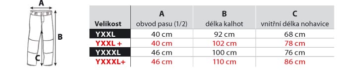 tabulak velikosti baseball kalhoty dětské 2XL-3XL