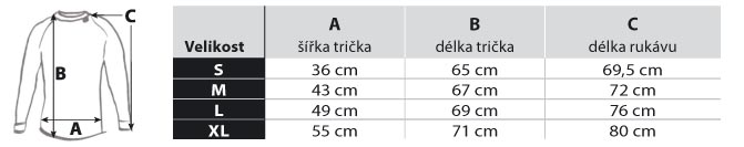 tabulka velikostí funkční trička pánské
